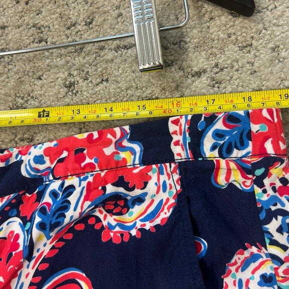 Lilly Pulitzer XL cotton Blue and Red Boot Cut Flare Pants EUC pockets cute!!! - Picture 7 of 12